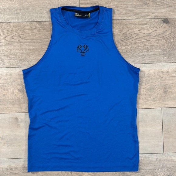 Under Armour Men's Blue and Black Tank Top with Basketball Logo - Picture 1 of 8